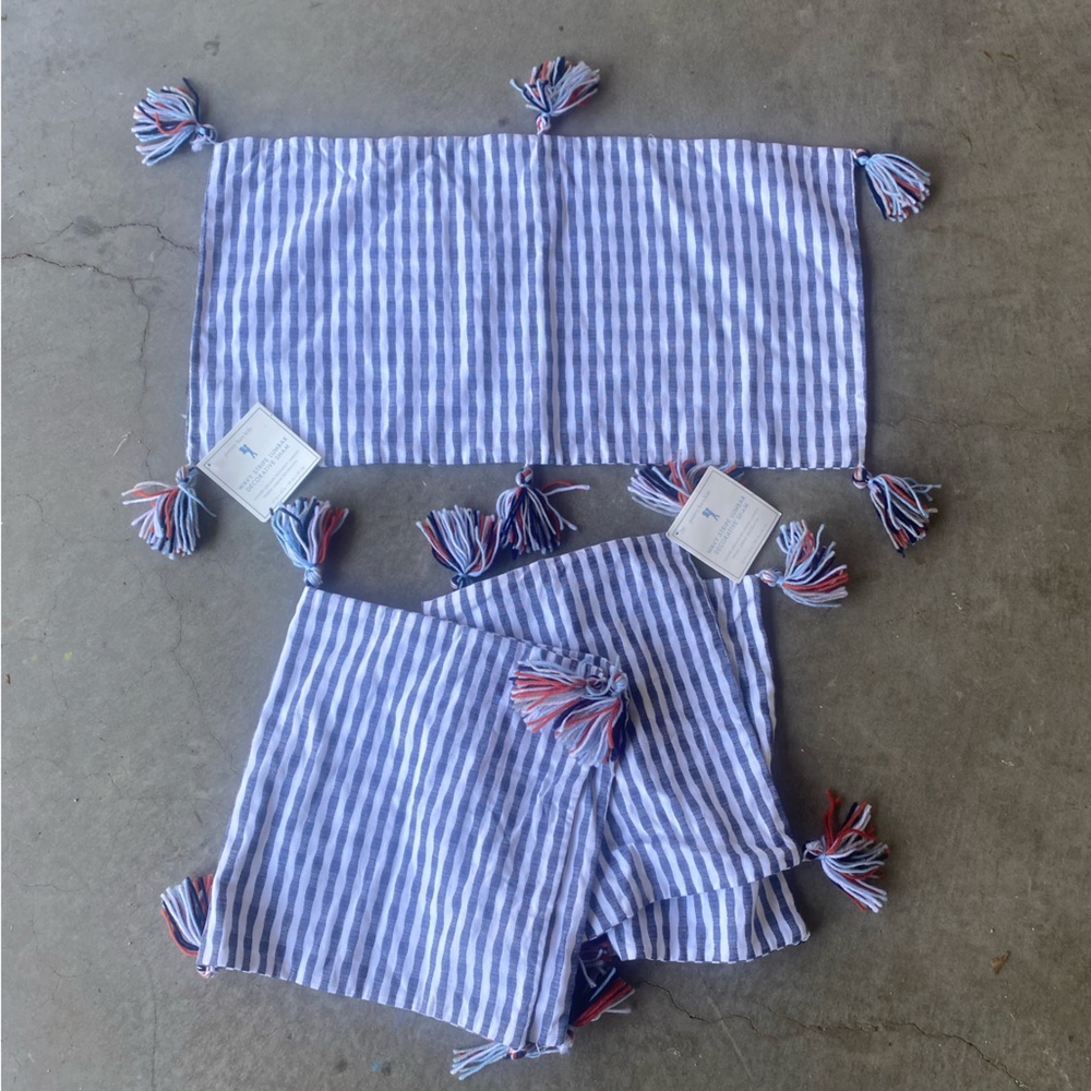 Pottery Barn Kids Blue and White Wavy Stripe Decorative Shams BNWT Set of 3